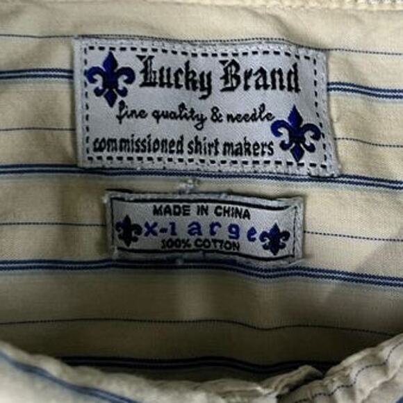 Men's Lucky Brand yellow blue striped dress shirt large excellent - Picture 3 of 9